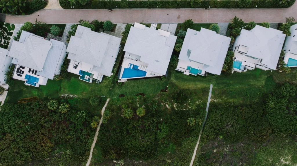 Aerial view of Florida homes with pools